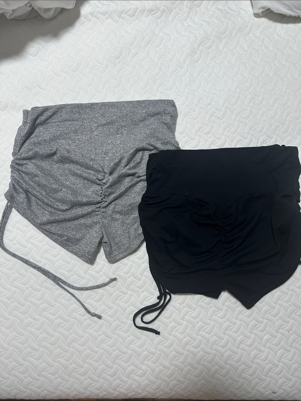 2 Pack ‘Shosho’ Brand - High-Waist Ruched Drawstring Shorts - 1x Black & 1x Gray